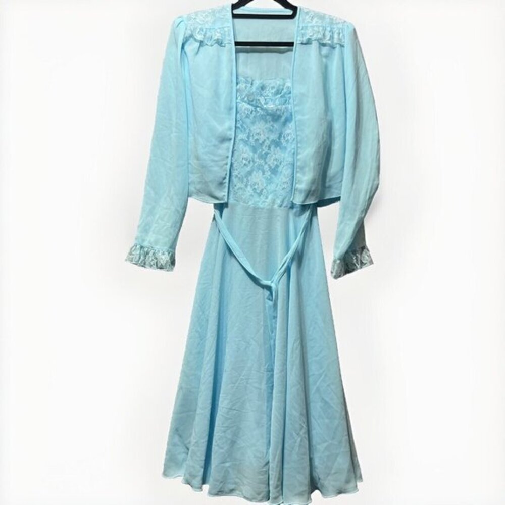 Vintage Spotlight Dress Womens 14 Chiffon Powder‎ Blue Spaghetti Strap 80s